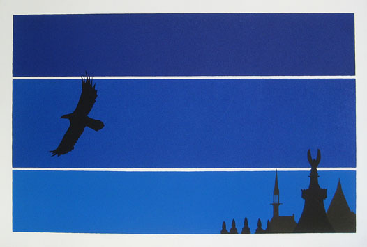 the manhatten skyline, with gargoyle