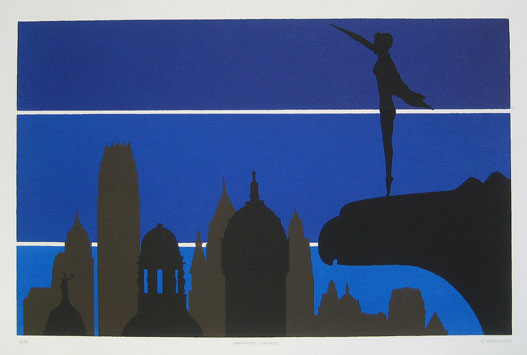 the manhatten skyline, with gargoyle